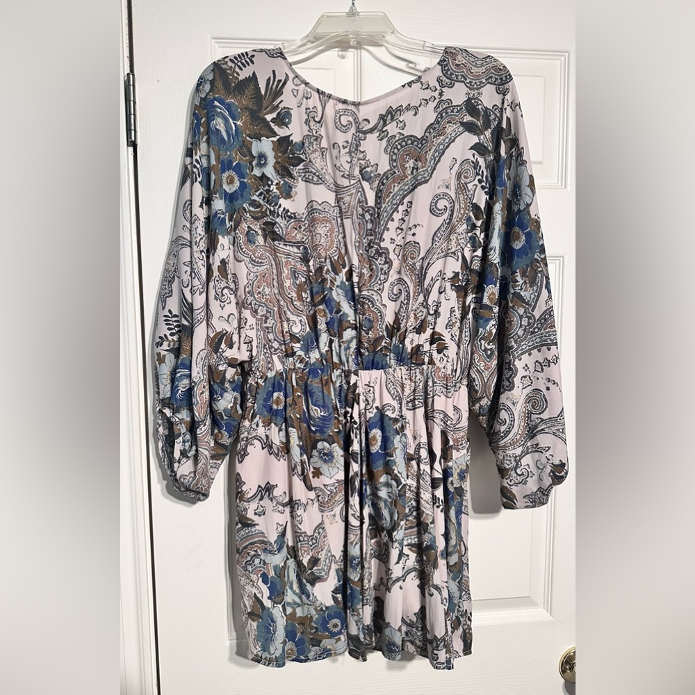 Floral, blue and gold, rustic, long sleeve dress by Free People